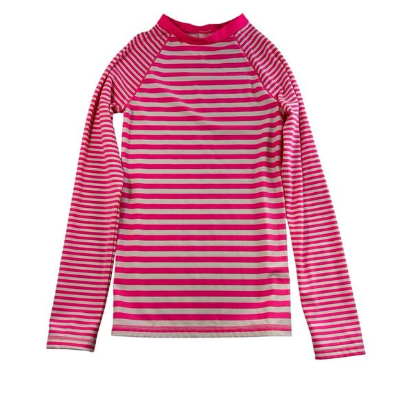 Boden 15 16 Youth Rash Guard Long Sleeve Swim Top Pink White Striped UPF 40+ - Picture 1 of 8